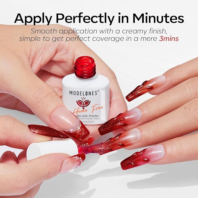 modelones Red Gel Nail Polish Set 6 Colors Burgundy Cherry Dark Red Cat Eye Glitter Color Changing 2026 Spring Hema&TPO Free Gel Polish Kit with Magnet Soak Off Nail Art DIY Gifts