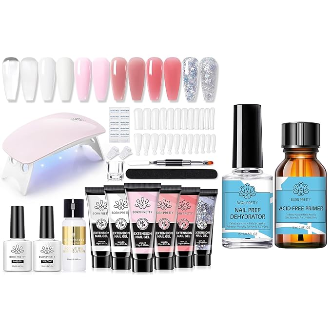 BORN PRETTY Poly Nail Extension Gel Kit with Nail Prep Dehydrate and Bond Primer Set