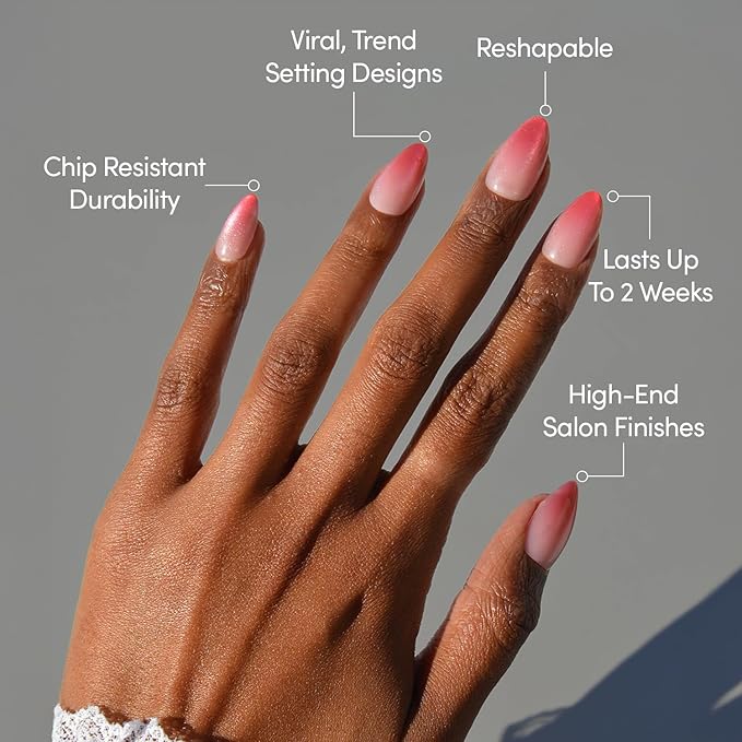 Valentines Day Glamnetic Press On Nails - Faded Feelings | Short Almond Fake Nails with Pink Velvet Ombre Tips in a Velvet & Glossy Finish, Salon Quality | 15 Sizes - 30 Nail Kit with Glue