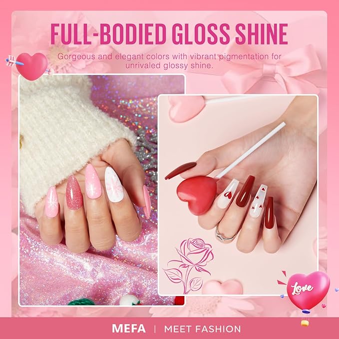 MEFA Christmas Gel Nail Polish Set, 12 Colors Pink Red Gel Polish Set Shimmering Gold Silver Glitter Nail Polish Soak Off Purple Nude White Brown Gifts for Girl DIY Salon Home Manicure