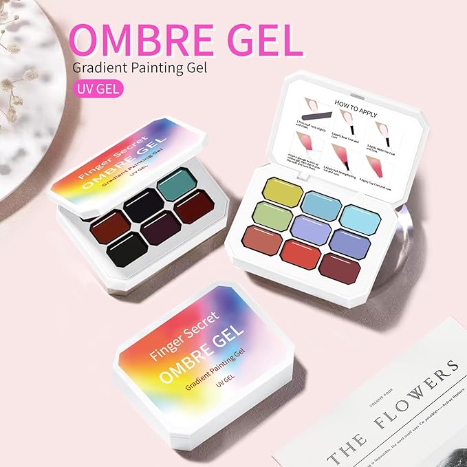 AIJIMEI Ombre Gel, Gradient Painting Gel, Ombre Gel Nail Polish, Including 100 Nail Sponges And Grabbing Pen Suitable For Salons And Family DIY (A3)
