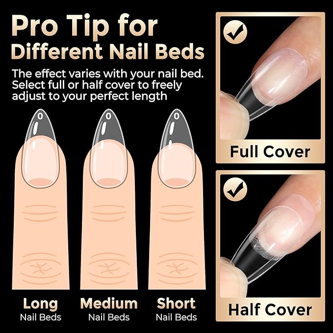 Long Almond Nail Tips: 504pcs Full Cover Soft Gel Nail Tips, 12 Sizes Pre-Etched Half Matte Almond Press on Nails No C Curve For Nail Extensions Home Salon