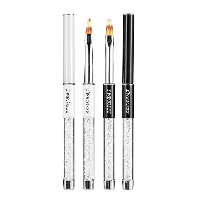 LWBTOSEE 2PCS Nail Ombre Brush Nail Art Painting Pen Brush UV Gel Polish Gradient Color Rhinestone Crystal Acrylic Nail Drawing Pen
