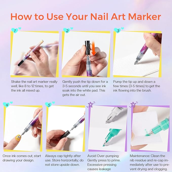 Nail Art Markers for Kids: 0.5MM Fine Tip Vibrant Nail Polish Pens Non Toxic Set for Painting Decorate Nails Graffiti Pens DIY Salon Design & Quick Dry Hours of Fun Girls Safe Manicure Gift