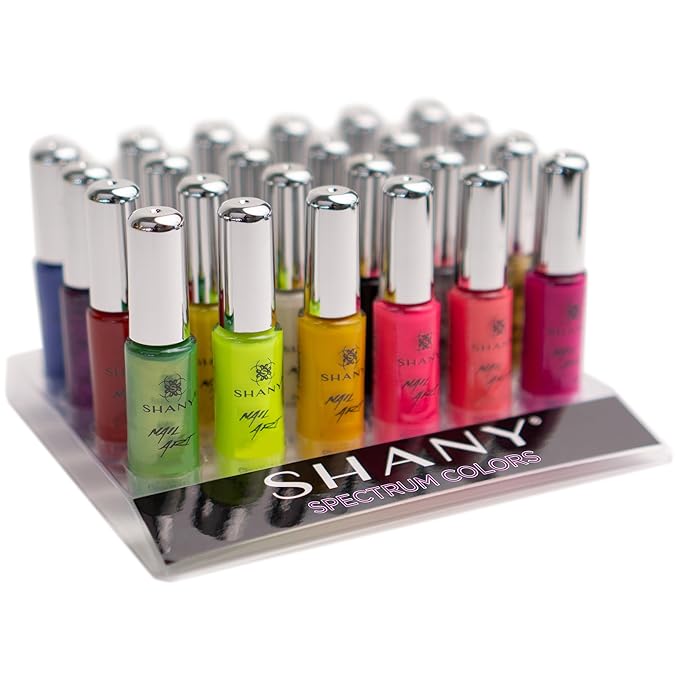 SHANY Nail Art Set Nail Polish - Glitter, Metallic, Pearls, Neon and Matte Nail Polish Nail Art Drawing Decoration Set With Built-in Thin Nail Art Brush - 24 Spectrum Colors