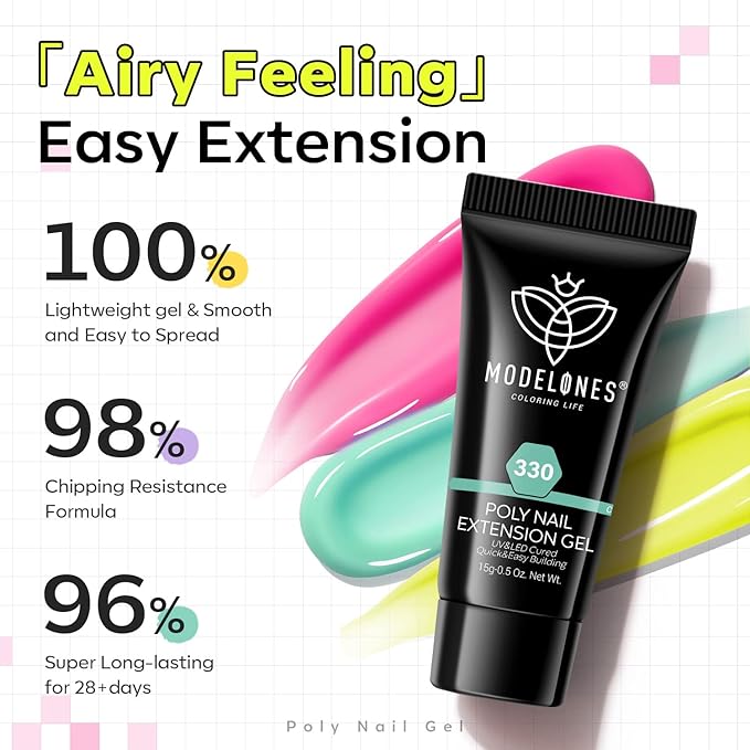 Modelones Poly Nail Gel Set, 6 Colors Forever Young Collection Turquoise Purple Blue Neon Yellow Hot Pink Poly Extension Builder Gel Nail Spring Hot Summer French Manicure DIY