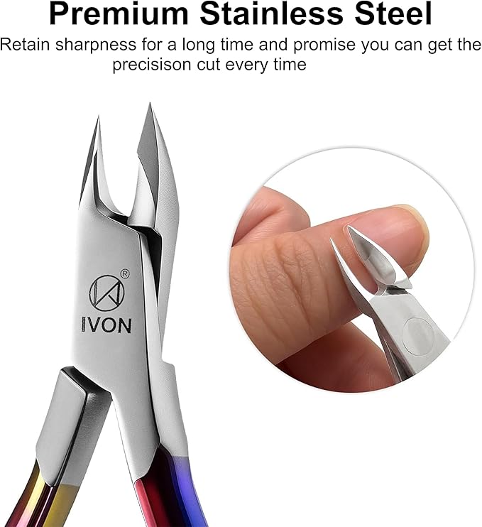 IVON Professional Cuticle Trimmer – Rainbow Finish Stainless Steel, Precision Nail Nipper for Manicure & Pedicure
