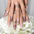 Hypnaughty 24 Pcs Pink Fantasy Matte and Glitter Design with Rhinestones Luxury Coffin Press on Nails with Glue Medium Long Reusable False Nails (Pink Fantasy)