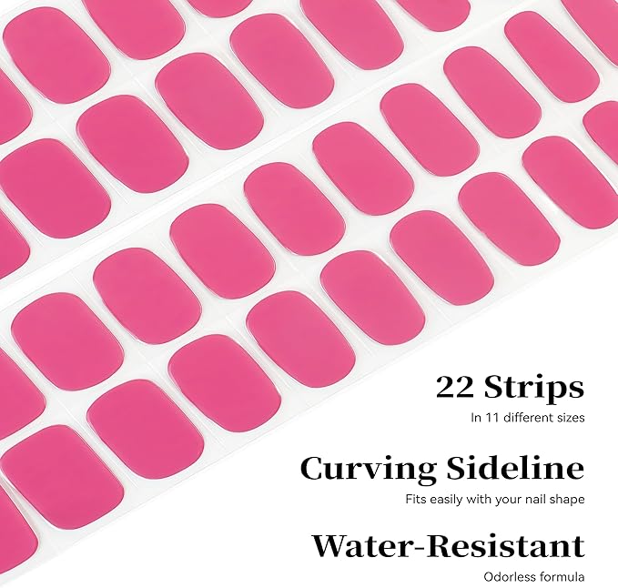 Semi Cured Gel Nail Strips Plum Red Solid Gel Nail Stickers with UV/LED Required Long Lasting Gel Nail Stickers Includes 22 Strips 2 Prep Pads, Nail File & Wooden Stick