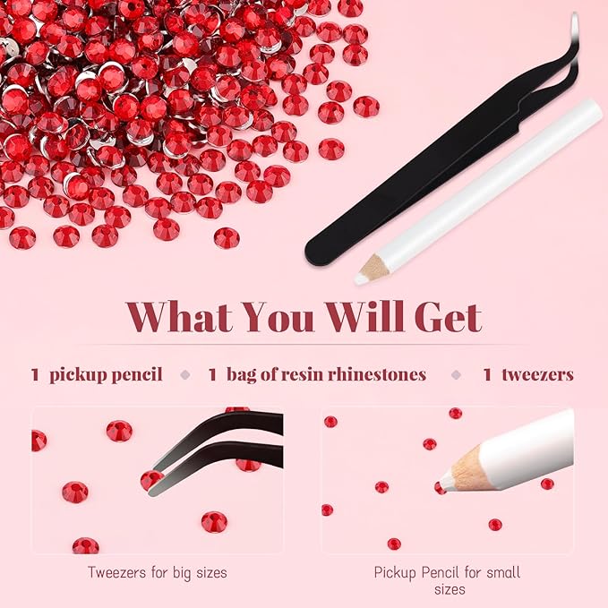6000PCS 4mm Resin Rhinestones Bulk for Crafting (Red), Flatback Bedazzling Crystals for Crafts DIY Nail Decoration, Gems Charms for Tumbler Shoes Clothing Fabric with Pickup Pen and Tweezers