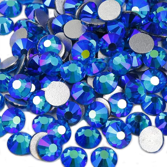 Genie Crystal 1440 Pcs Peacock Blue AB Rhinestones Flatback SS 20, 5 mm 10 Gross Pack Blue Zircon Aurora Borealis Glass Glue on Rhinestone for Tumbler, Cup, Shoes, Dreass,DIY Crafts, Bling Decoration