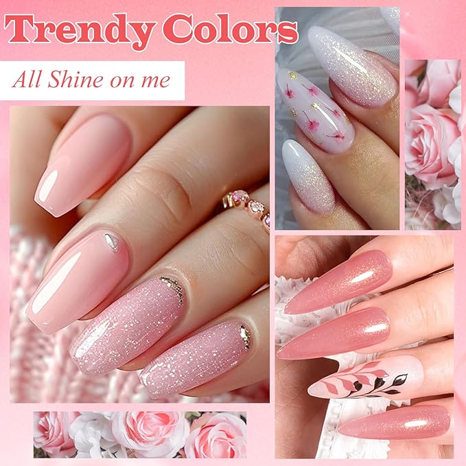 12Pcs Nude Pink Builder Gel for Nails + Reflective Glitter Gel Nail Polish Set Pink Purple Soak Off Uv/Led Nail Polish Kit DIY Manicure
