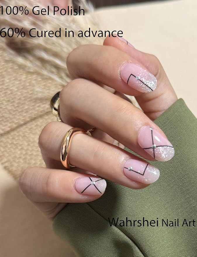 Semi Cured Gel Nail Strips, 20pcs Cat Eye, Lines, Gel Nail Stickers UV for Home Nails DIY