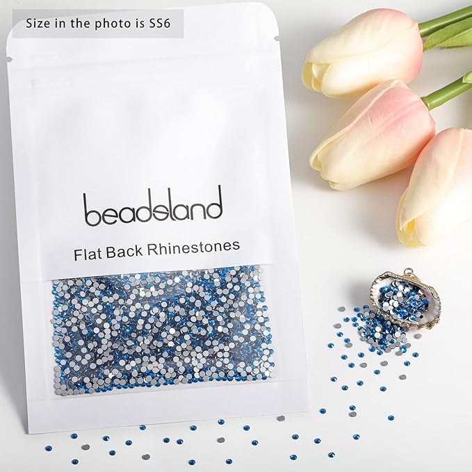 Beadsland 2880pcs Flat Back Crystal Rhinestones Round Gems for Nail Art and Craft Glue Fix,Capri Blue,SS6,1.9-2.1mm