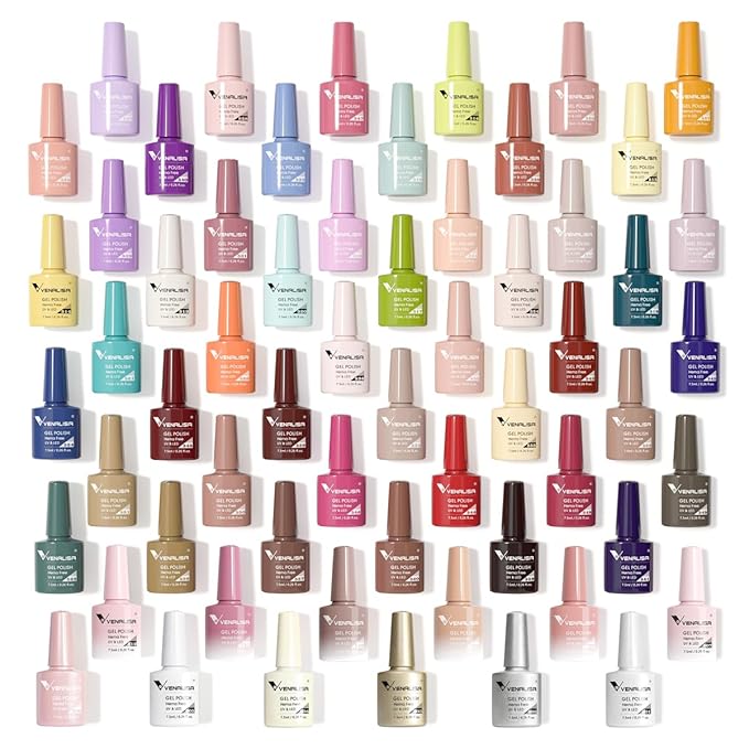 VENALISA VIP5 Gel Nail Polish Set of 65 Pcs With Color Book Pure Jelly Glitter Nail Colors Gel Polish Kit Soak Off UV Gel Salon Nail Art DIY at Home Manicure