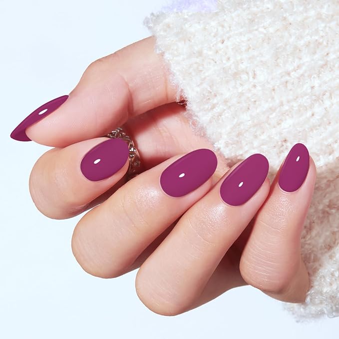 modelones Plum Short Press on Nails, Oval Fake Nails Kit Press Ons with Nail Glue, Adhesive Tabs, Nail File, Prep Pad, Manicure Stick, 32Pcs 16 Sizes, Spring Women Girl Gift