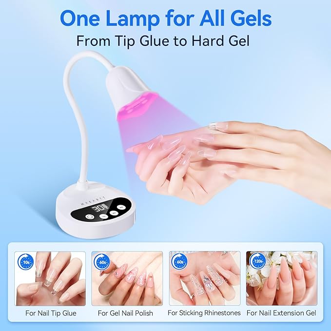 Makartt Flash Cure Nail Lamp: Portable Cordless UV LED Nail Lamp 50 mW/cm² for Gel X & Press-On Nails, Rechargeable USB Gooseneck Nail Dryer with Auto Sensor & 4 Timers for Gel Polish Travel Manicure