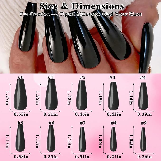 LoveOurHome 576pc Coffin Press on Nails Long Colored Fake Nails Tips Full Cover Medium Ballerina Press on Nail Acrylic Artificial False Fingernails Manicure Decor