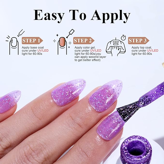 Imtiti Glitter Gel Nail Polish - 0.5 Fl Oz Lavender Purple Soak Off LED UV Manicure Kit for Women Girls - DIY Nail Art Starter