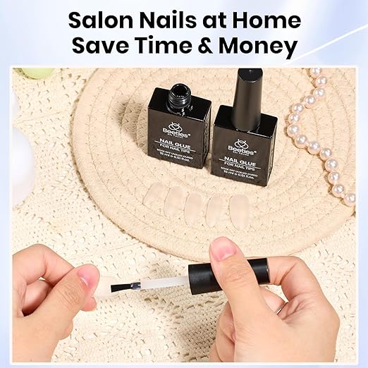 Beetles 2Pcs 15ml Gel Nail Glue for Acrylic Nail Tips, UV Nail Glue for Clear Press-On Nails, Clear Self-Leveling Nail Extension Gel, Low-Odor Formula, Long-Lasting Wear for DIY & Salon Use