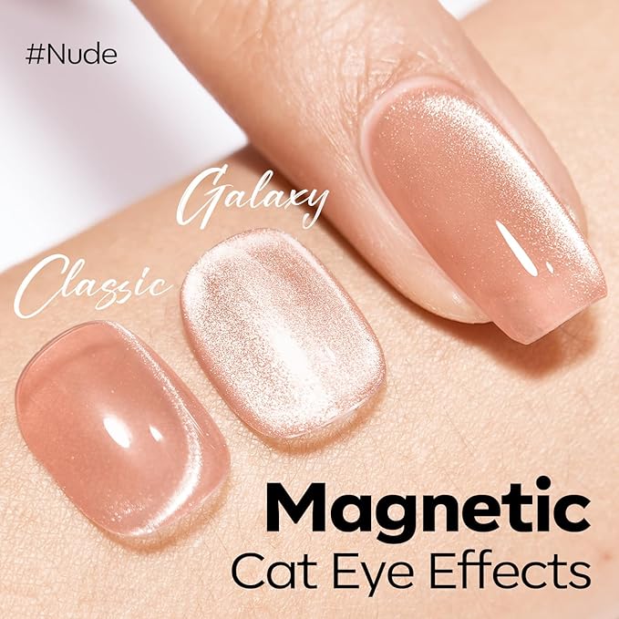 modelones Nude Cat Eye Gel Nail Polish Nude Gel Polish Jelly Glass with Magnet Holographic Glitter Shimmer Translucent Sheer Color Magnetic Nail Polish 15 ML