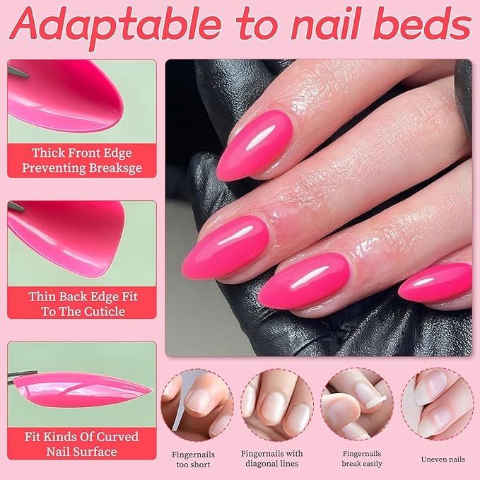 120pc Hot Pink Almond Press on Nails Short Fake Nails Press ons for Women Acrylic Nails Press on Nails&Glue Tabs, Short Pink Press on Nails Almond False Nail Stick on Artificial Fingernail