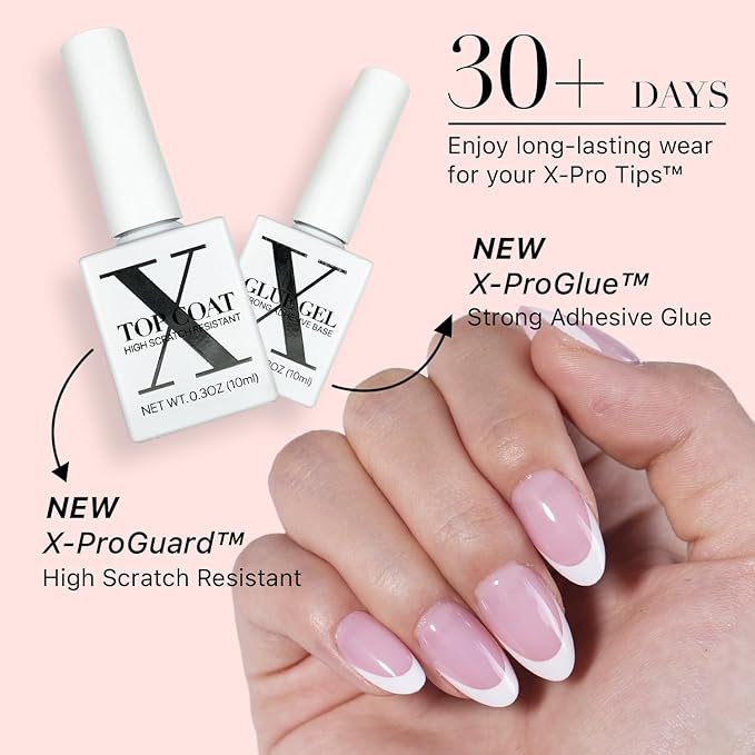 SXC Cosmetics French Tip Press On Nails Pink Series, Short Almond X-Pro Tips