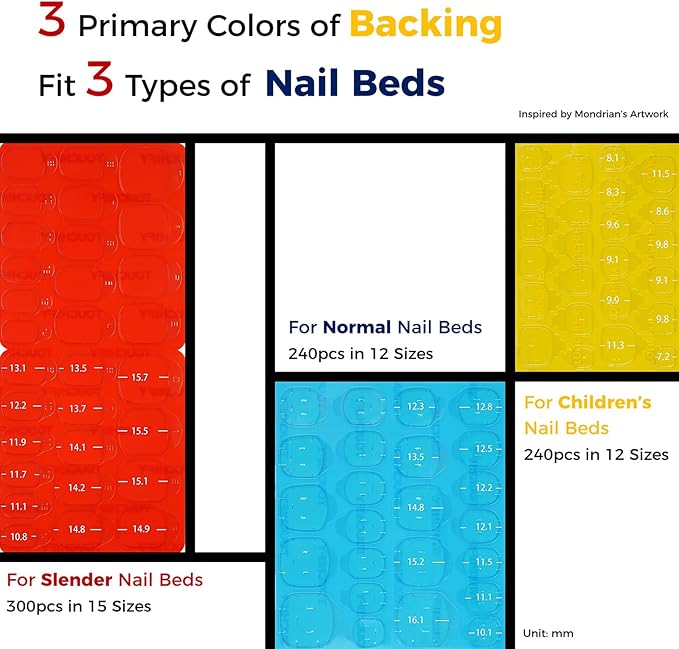 Premium Press-On Nail Adhesive Tabs 10 Sheets with 15 Sizes, 300 PCS Ultra-Thin & Waterproof Jelly Stickers for Long-Lasting Manicures (300PCS-Slender Nail Beds)