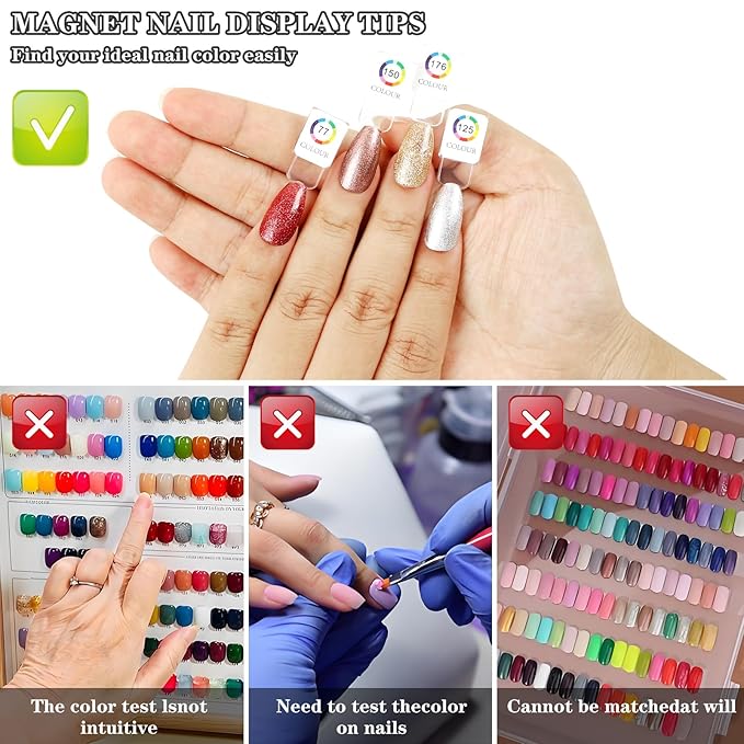 Magnetic Nail Swatch Book,180 Nail Color Display Book with 192 Magnetic Tips,Professional Nail Salon Color Display Book for Easy Preview & Storage