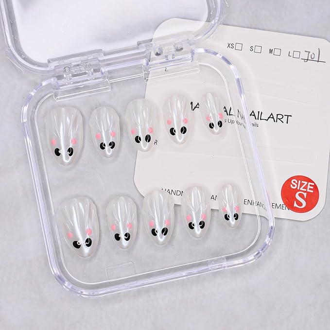 Halloween Handmade Press on Nails Cute Short Almond False Nails Water Ripple Designs Full Cover Thick and Muti-Layer Gel Acrylic Nails Stick on Nails for Women Nail Art (Size S)