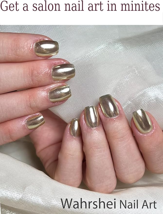 Semi Cured Gel Nail Strips, Chrome Silver 20pcs Adhesive UV Sticker, Wraps for Home Manicure DIY