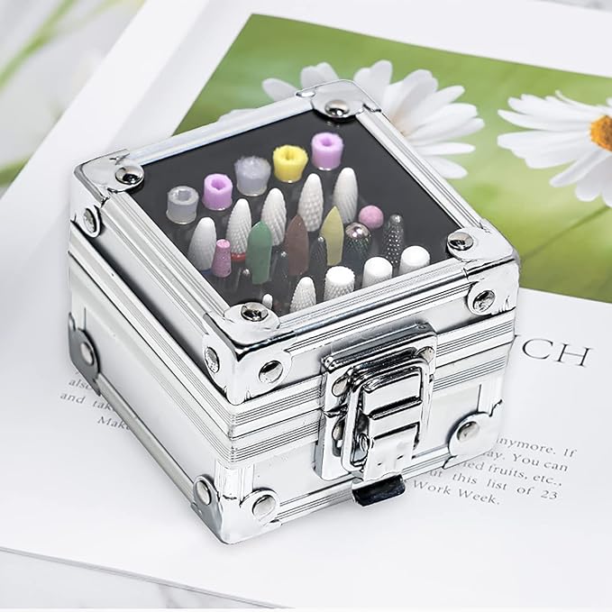 Framendino, Nail Drill Bits Holder Container Stand Manicure Tools Polishing Heads Storage Box