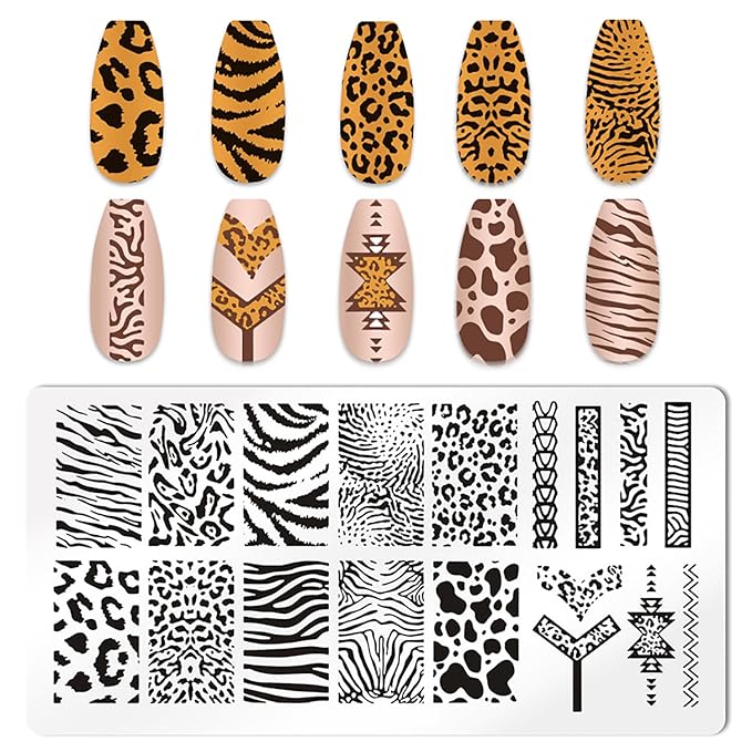 5pcs Nail Stamp with Nail Stamper and Scraper, Leopard Print Nail Stamping Plates Nail Art Stamp French Tip Stamp Tool Nail Stencils Template for DIY Nail Art Accessories