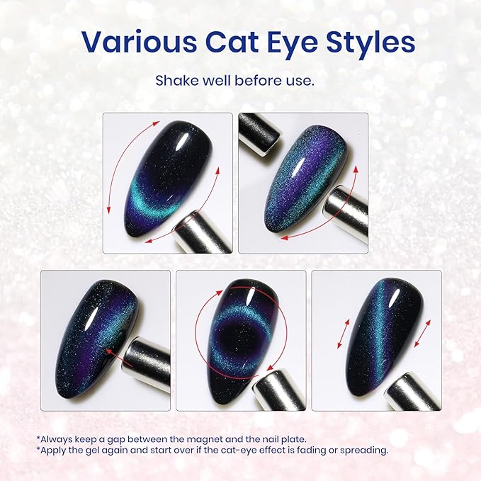 Beetles Blue Cat Eye Gel Nail Polish - 15ML Glitter Blue Chameleon Sparkle Holographic Nail Polish with Magnet Translucent Mystical Aura Gel Soak Off UV LED Nail Lamp Nail Art Manicure Salon DIY Home