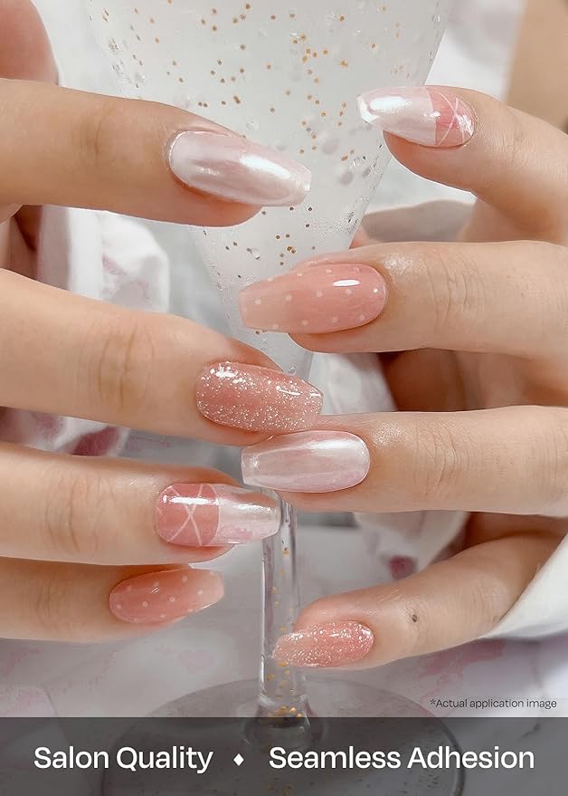 ohora Semi Cured Gel Nail Strips (N Sheer Tutu) - Works with Any Lamps, Salon-Quality, Long Lasting, Easy to Apply & Remove - Includes 2 Prep Pads, Nail File & Wooden Stick