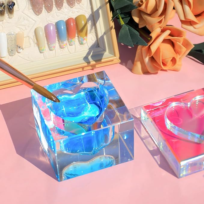 Nail Dappen Dish with Lid, Square Crystal Monomer Dish for Acrylic Nails, Monomer Holder Container for Holding Acrylic Liquid & Powder, Glass Crystal Cup for Acetone Nail Decor (Colorful)