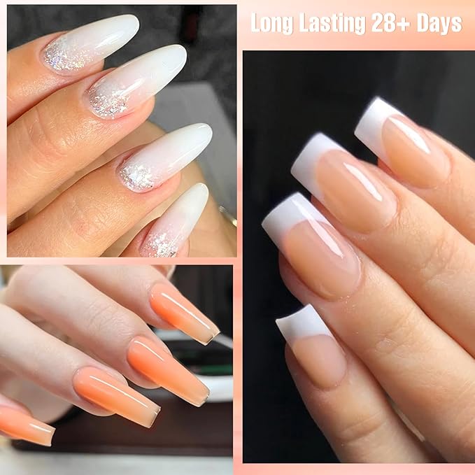 MTSSII Builder Nail Gel Kit: 6 Colors Thickening Builder Nail Gel Clear White Nude Glitter Nail Strengthener Soak Off UV Extension Gels with 100PCS Forms Brush Pen Manicure Tools Home Salon DIY