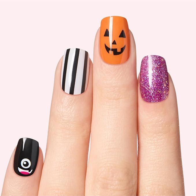 Dashing Diva Gloss Nail Strips - Monster League - UV Free, Chip Resistant, Long Lasting Gel Nail Stickers - 3-Piece Halloween Manicure Set - Contains 32 Wraps, 1 Prep Pad, 1 File