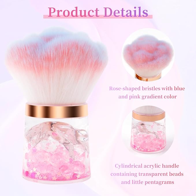 ANGNYA Nail Dust Brush, Rose Nail Art Dust Powder Remover Brush with Acrylic Handle Flower Design, Fluffy Dust Brush for Nails Soft Nail Duster Brush (Rose)