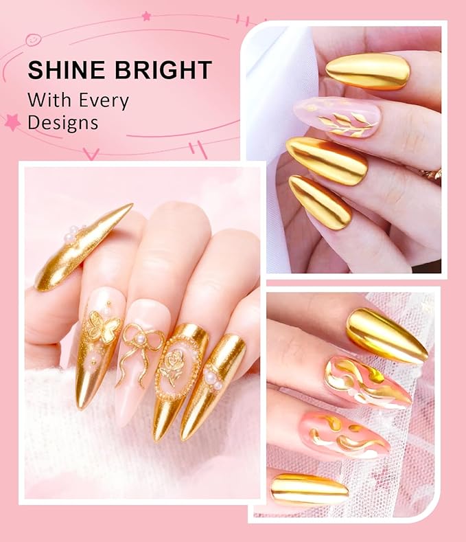 3D Nail Gel and Chrome Nail Powder BISHENGYF - 15g No Wipe 3D Sculpting with Rose Gold Chrome Powder Clear Non-Sticky Sculpting Gel for Home Art DIY