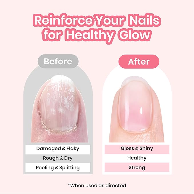 Beetles Nail Strengthener, Strawberry Nail Enhancer for Damaged Nails Strengthener and Growth Pink Air Dry Nails Strengthening Polish Natural Growth Treatment Gifts for Women 15ML