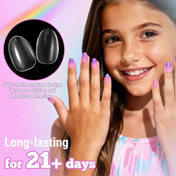 krofaue Short Kids Press on Nails - 260Pcs Clear Full Matte Soft Gel Almond Nail Tips DIY Nail Extension Gift for Children Girls with 13 Sizes (12-16 years old)