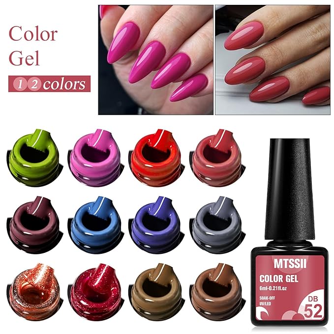 MTSSII Gel Nail Polish Set, 12PCS Brown Grey Red Blue Gel Nail Polish Kit, Soak Off UV/LED Nail Polish Nail Art Design Salon Home Gifts for Women