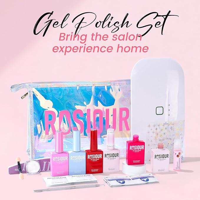 TPO and HEMA Free Gel Nail Polish Kit with U V Light - Gliter Milky White Nude Pink at Home Gel Manicure Kit with Base & Top Coat Chrome Nail Powder - 4 Colors Nail Art Starter Gift for Women Girl