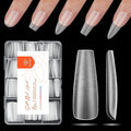 modelones Long Coffin Guiding Line Nail Tips, Soft Gel Tips Fake Nails False Acrylic Extensions Seamless Accurate Positioning Scale Line, Full Matte Professional Nail Salon 216PCS 12Sizes