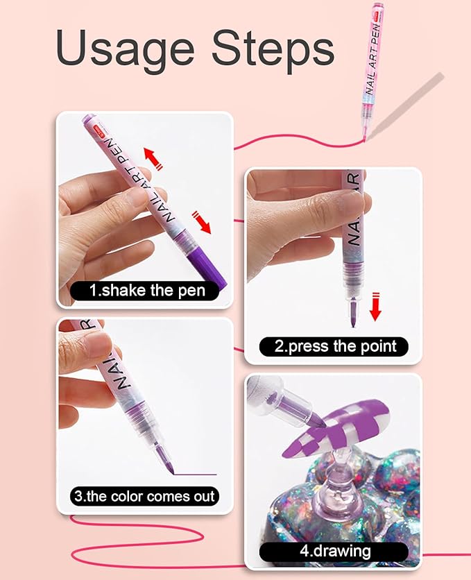 12 Colors Nail Art Pens Set, Valentines Day Gifts 0.7MM 3D Nail Art Markers Quick-Drying Nail Polish Pens for Home Nail DIY, Nail Art Tools for Dotting Drawing Painting Point Liner (1 Set)