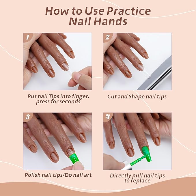 Veikmv Practice Hand for Acrylic Nails,Realistic Silicone Mannequin with Flexible Adjustable Fingers for Acrylic Nails,Gel Polish Training,Professional Nail Art Beginner Kit