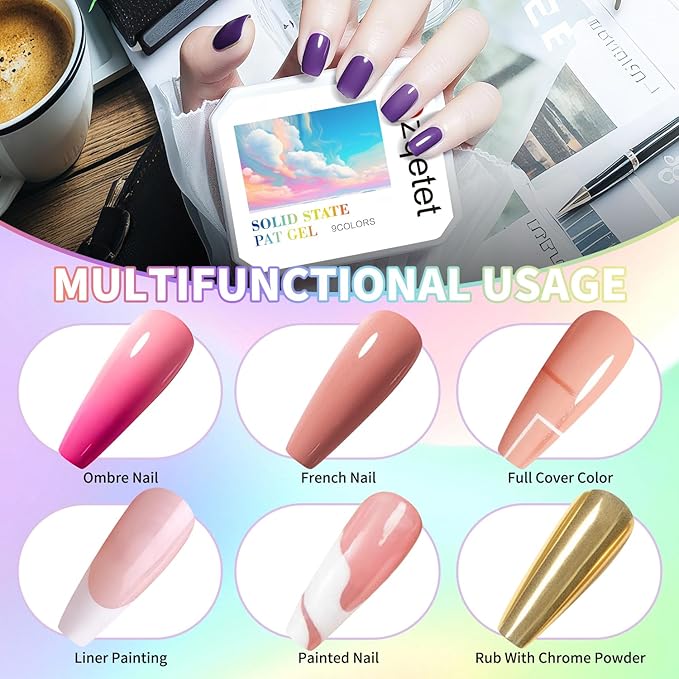 Patting Gel Polish, 9 Colors Ombre Gel Nail Polish with 100 Pcs Soft Nail Sponges and Grabbing Pen for Pigment Pat Kit Aura Nails