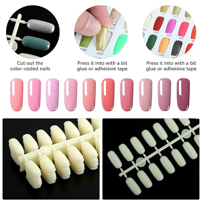 360pcs Flat Square Nail Display Tips for Nail Art Design Pattern Practice and Nail Color Swatches(Natural)