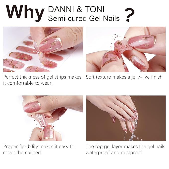 DANNI & TONI Semi Cured Gel Nail Strips (Tint Nude) Natural Solid Color Gel Nail Wraps 28 Stickers